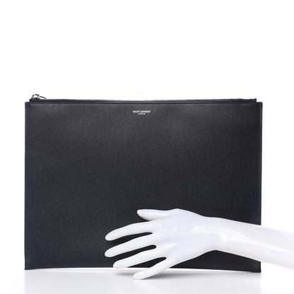 Saint Laurent Matte Grain De Poudre Zipped Document Holder Deep Marine 2 of 9