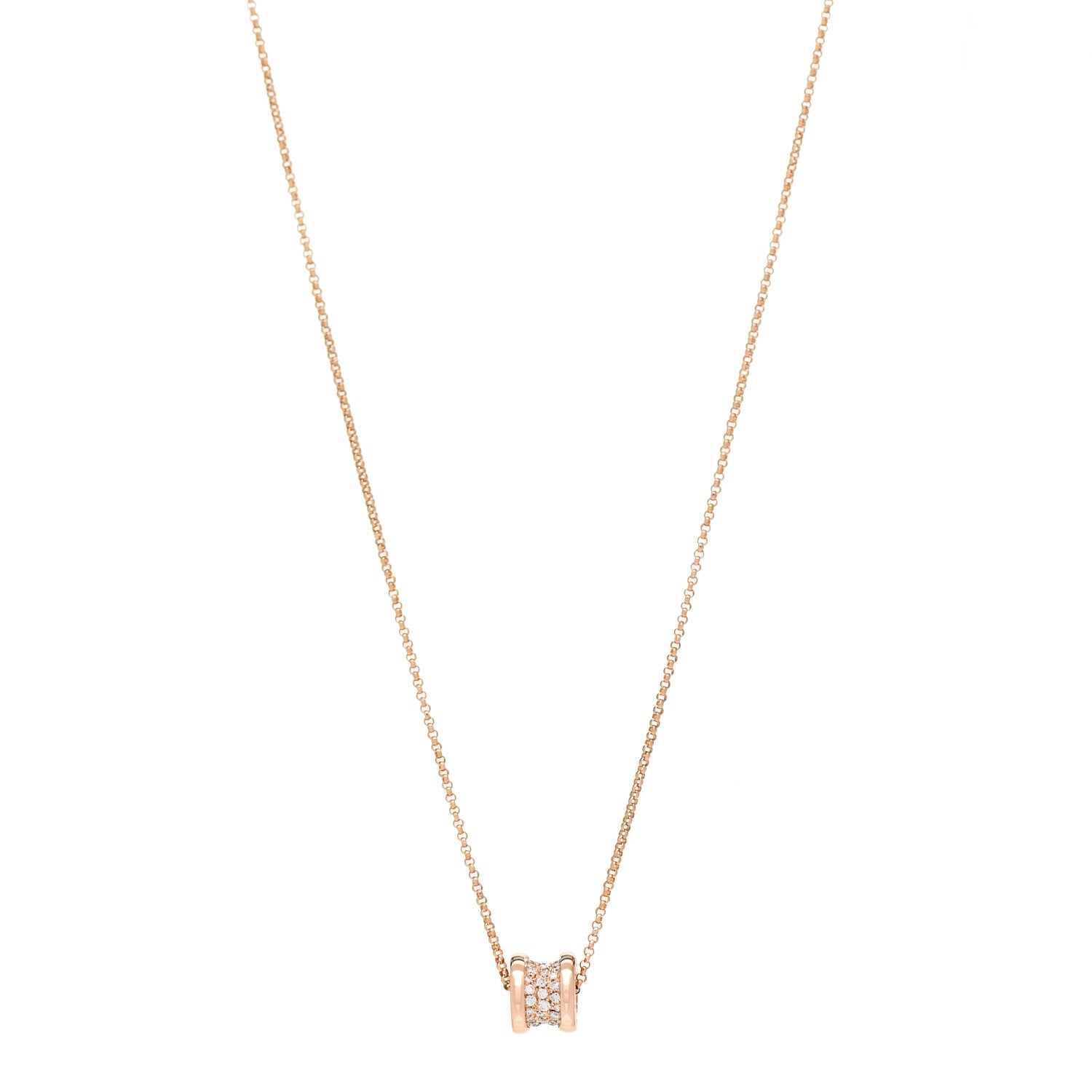 Bulgari 18K Rose Gold Diamond Small B.Zero1 Pave Pendant Necklace 1 of 8