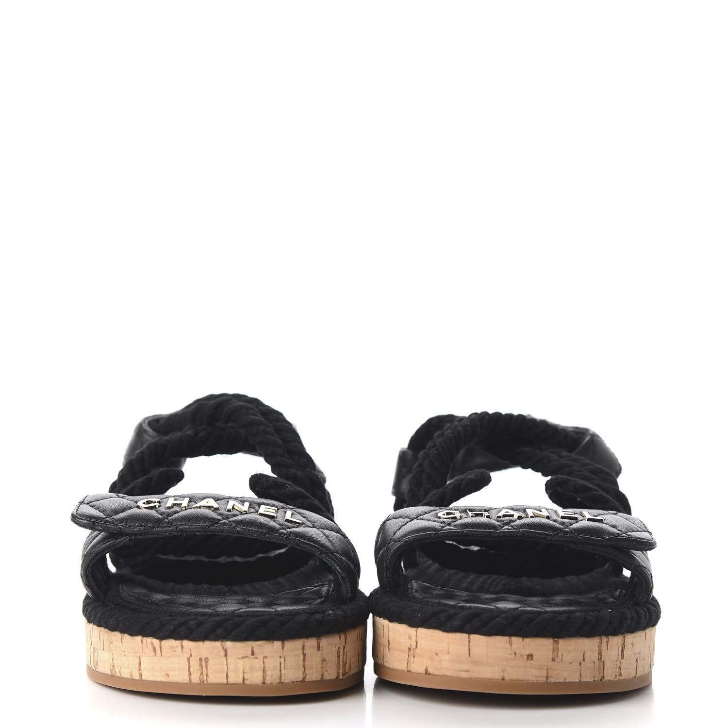 Chanel Cord Lambskin Quilted Logo Sandals 38 Black 2 of 10