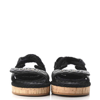 Chanel Cord Lambskin Quilted Logo Sandals 38 Black 2 of 10