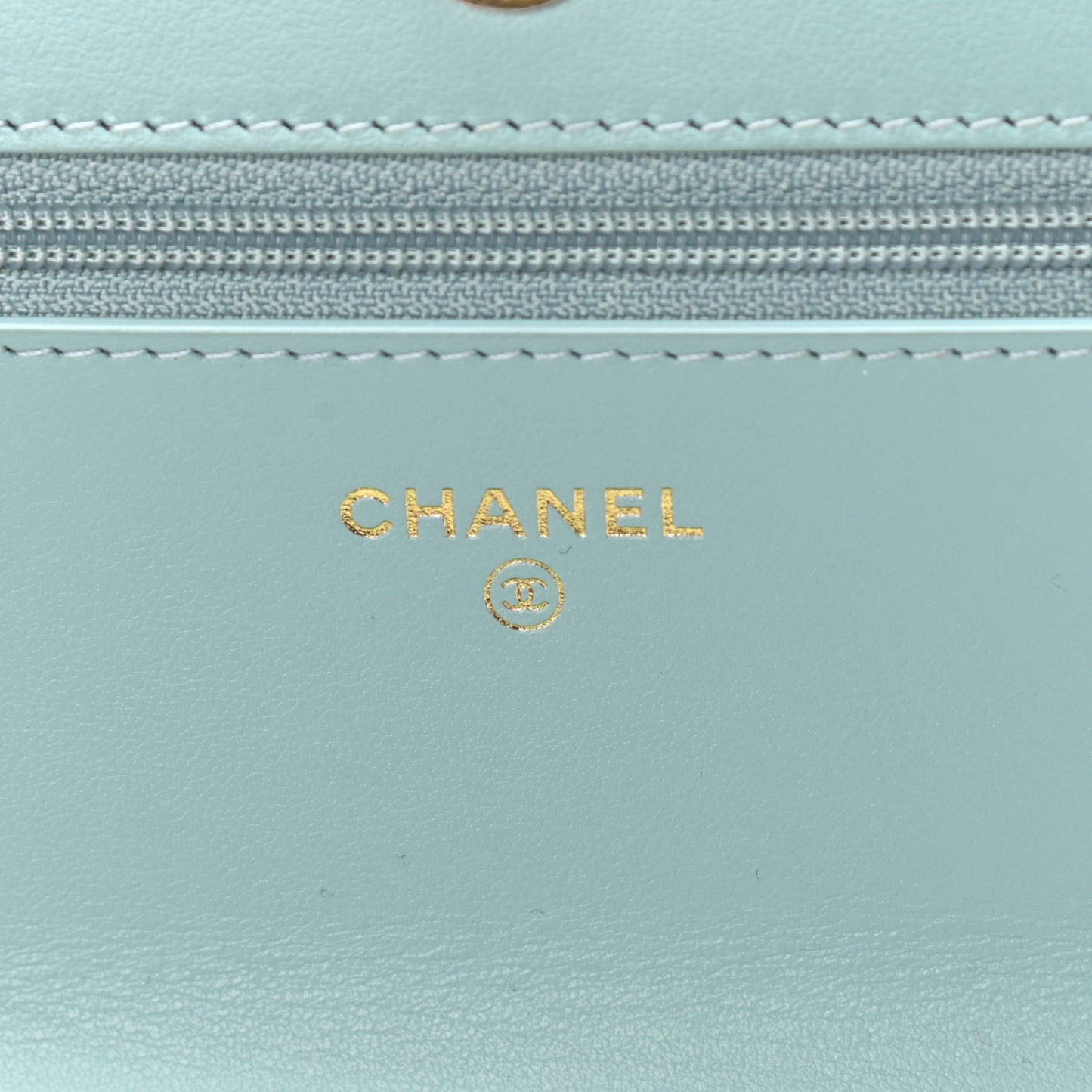 Lambskin Quilted Chanel 19 Wallet On Chain WOC Light Blue