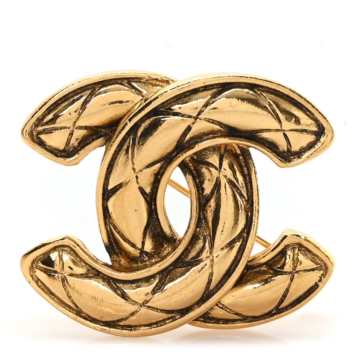 Metal Quilted Large CC Brooch Gold