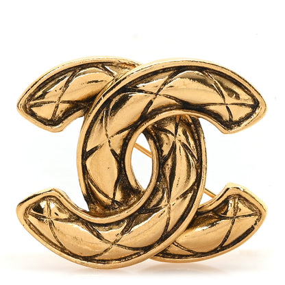 Chanel Metal Quilted Large CC Brooch Gold 1 of 3