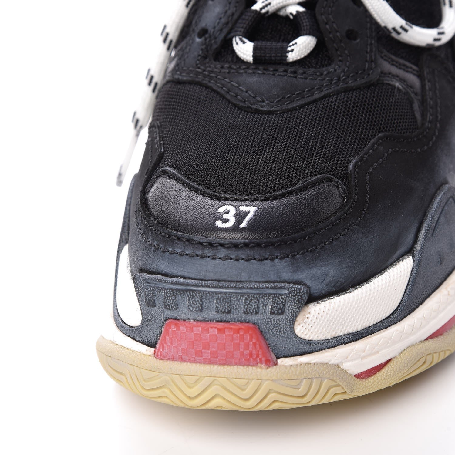 Balenciaga Fabric Mesh Washed Effect Womens Triple S Sneakers 37 Black Red 11 of 18
