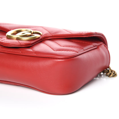 Gucci Calfskin Matelasse Super Mini GG Marmont Shoulder Bag Hibiscus Red 6 of 10