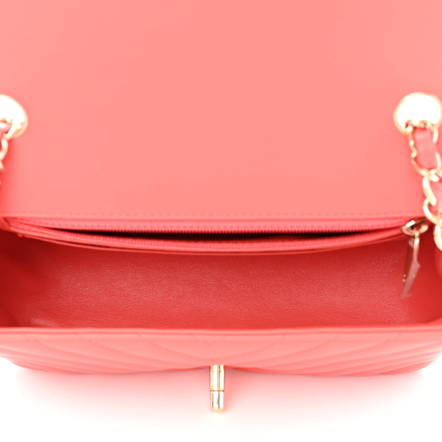 Lambskin Chevron Quilted Mini Rectangular Flap Red