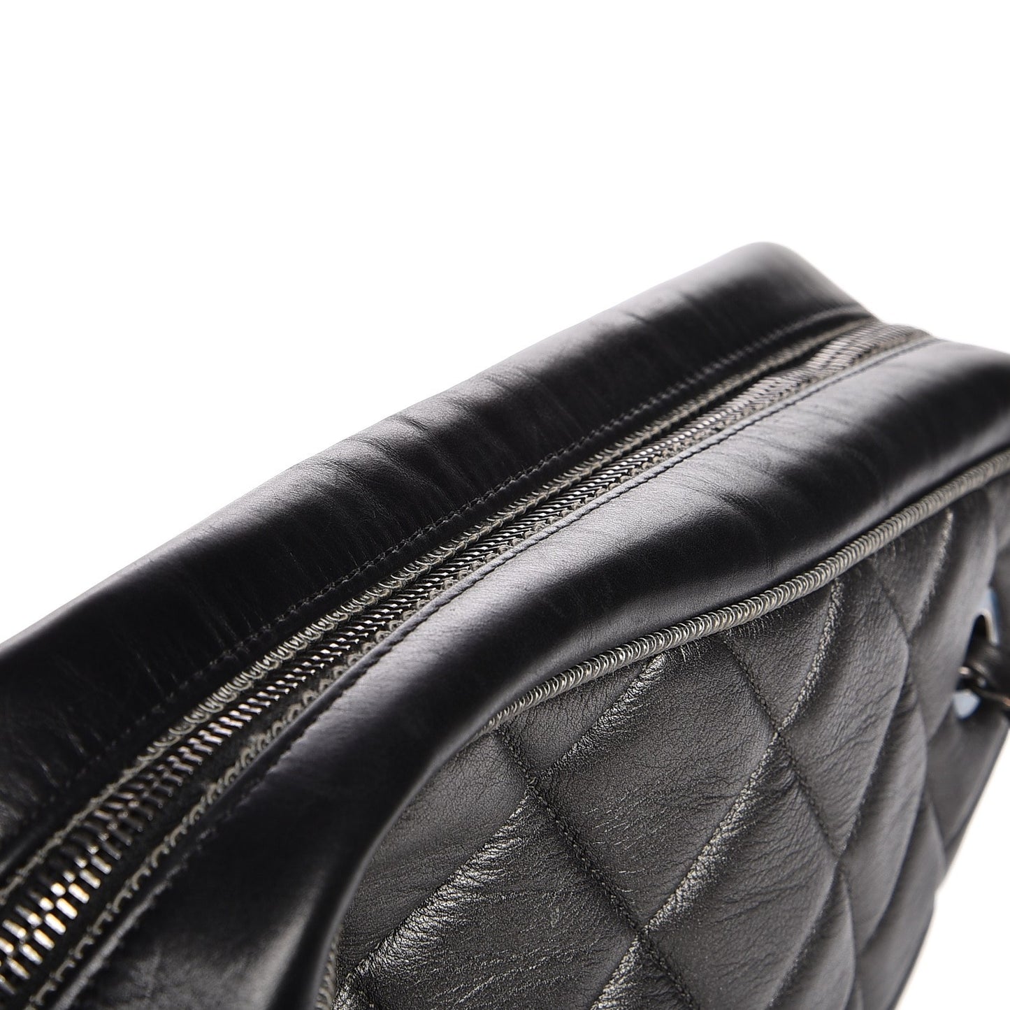 Metallic Calfskin Quilted Large Ballerine Camera Case Dark Grey Black