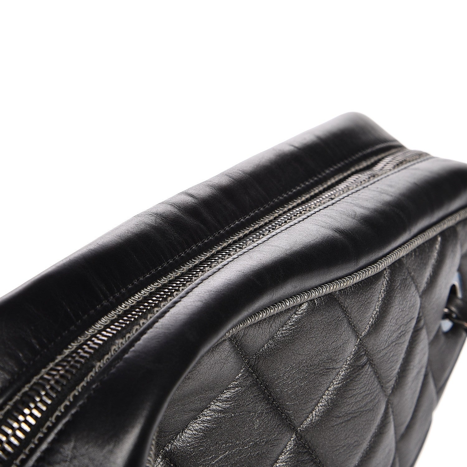 Chanel Metallic Calfskin Quilted Large Ballerine Camera Case Dark Grey Black 10 of 10