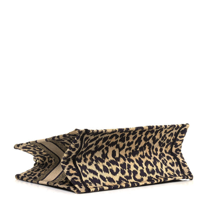 Christian Dior Canvas Mizza Embroidered Medium Leopard Book Tote Beige 4 of 14