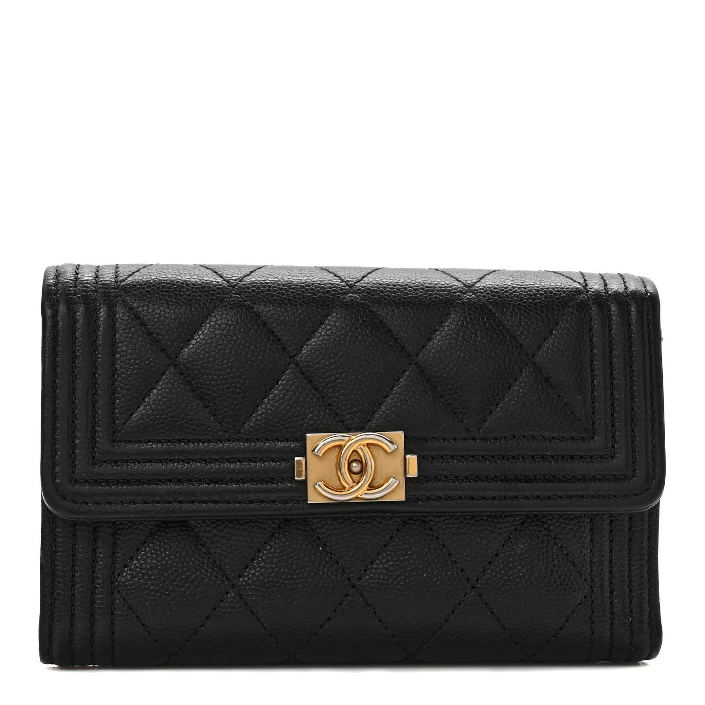 Caviar Quilted Medium Boy Flap Wallet Black