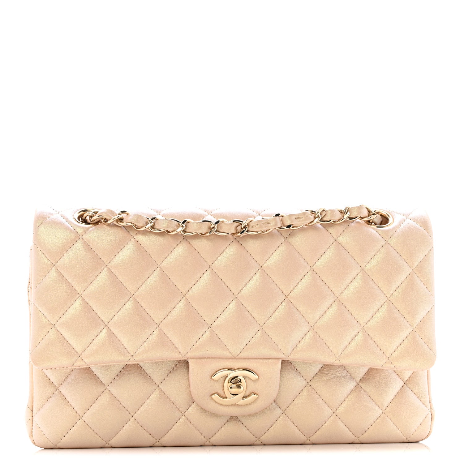Chanel Iridescent Lambskin Quilted Medium Double Flap Beige 1 of 13