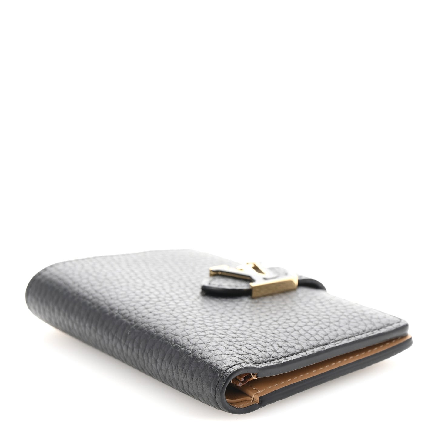 Taurillon Capucines Vertical Compact Wallet Black