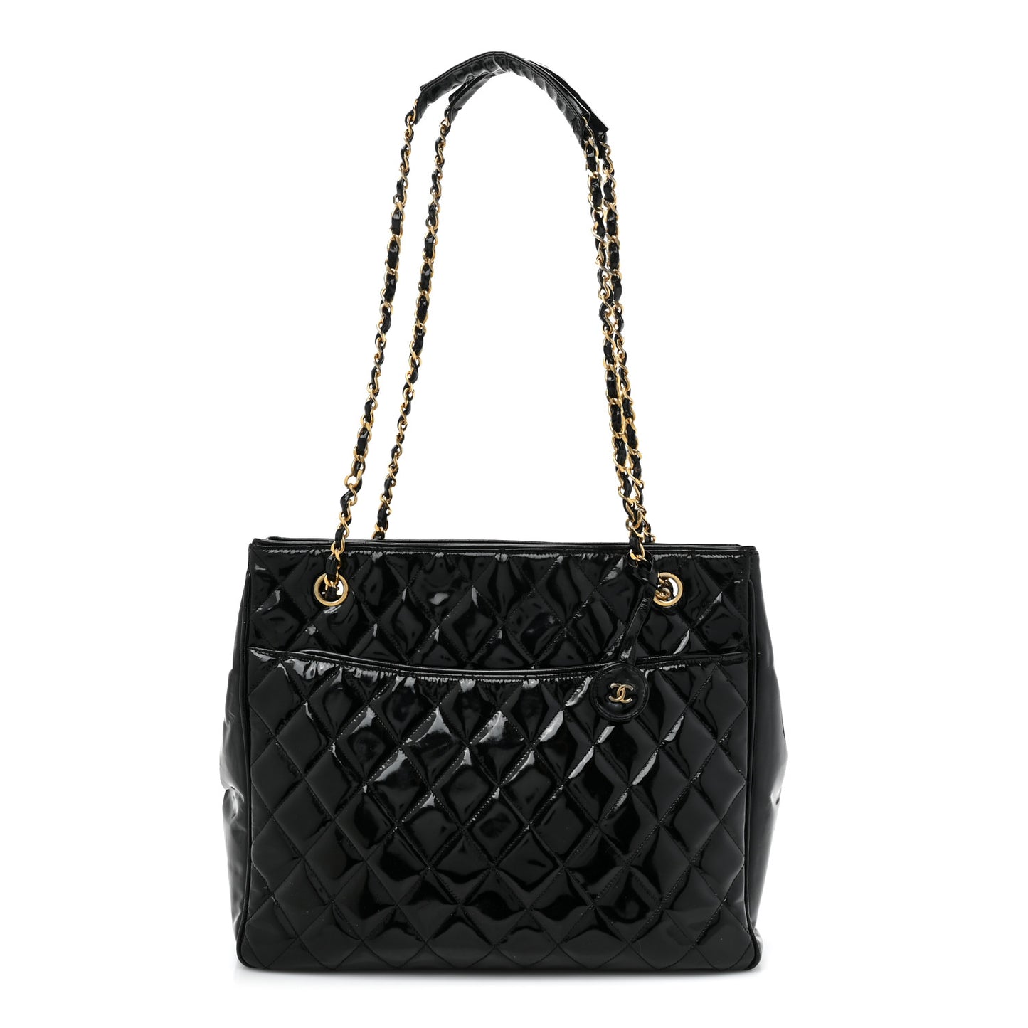 Patent Quilted Tote Black