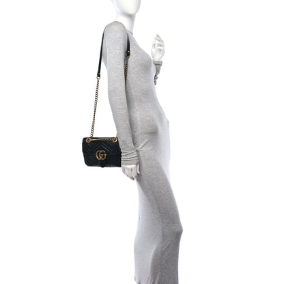 Gucci Calfskin Matelasse Mini GG Marmont Shoulder Bag Black 2 of 14