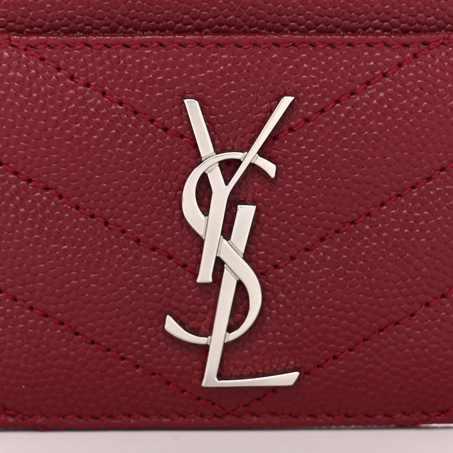 Saint Laurent Grain De Poudre Matelasse Chevron Monogram Credit Card Case Palissandre 8 of 9