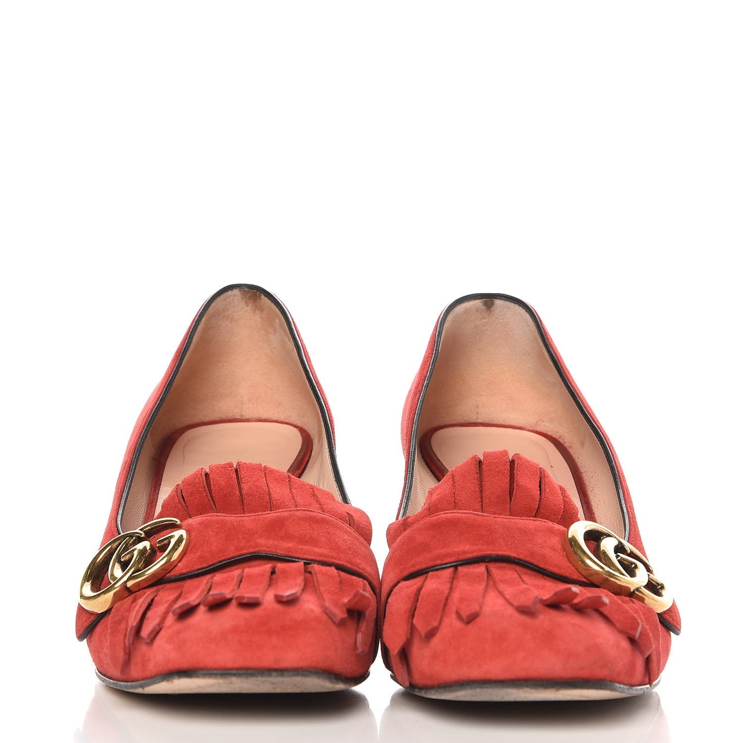 Kid Scamosciato GG Marmont Fringe 50mm Loafer Pumps 38 Vulcanic Red