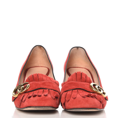 Gucci Kid Scamosciato GG Marmont Fringe 50mm Loafer Pumps 38 Vulcanic Red 2 of 12