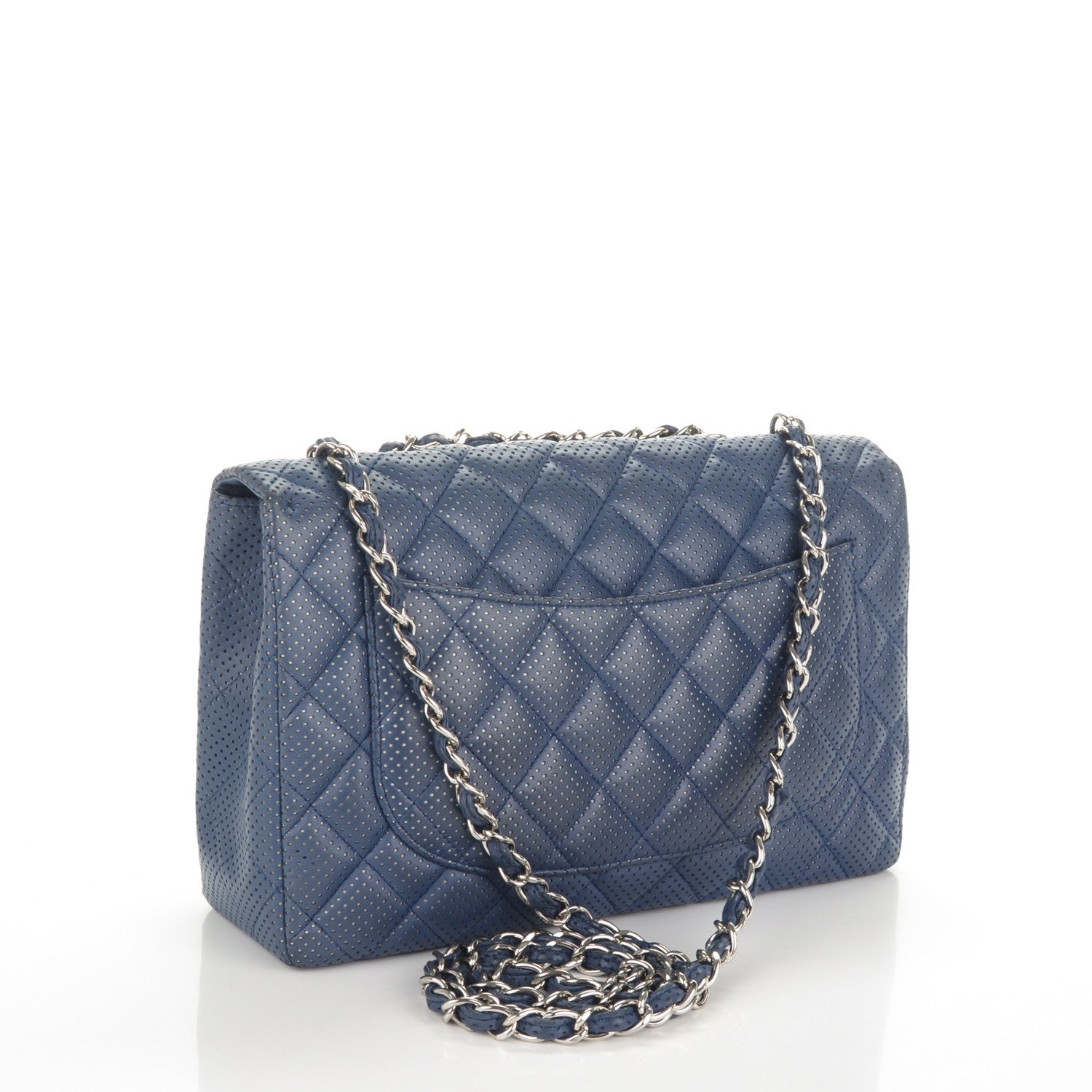 Chanel Lambskin Perforated Jumbo Single Flap Blue 3 of 7