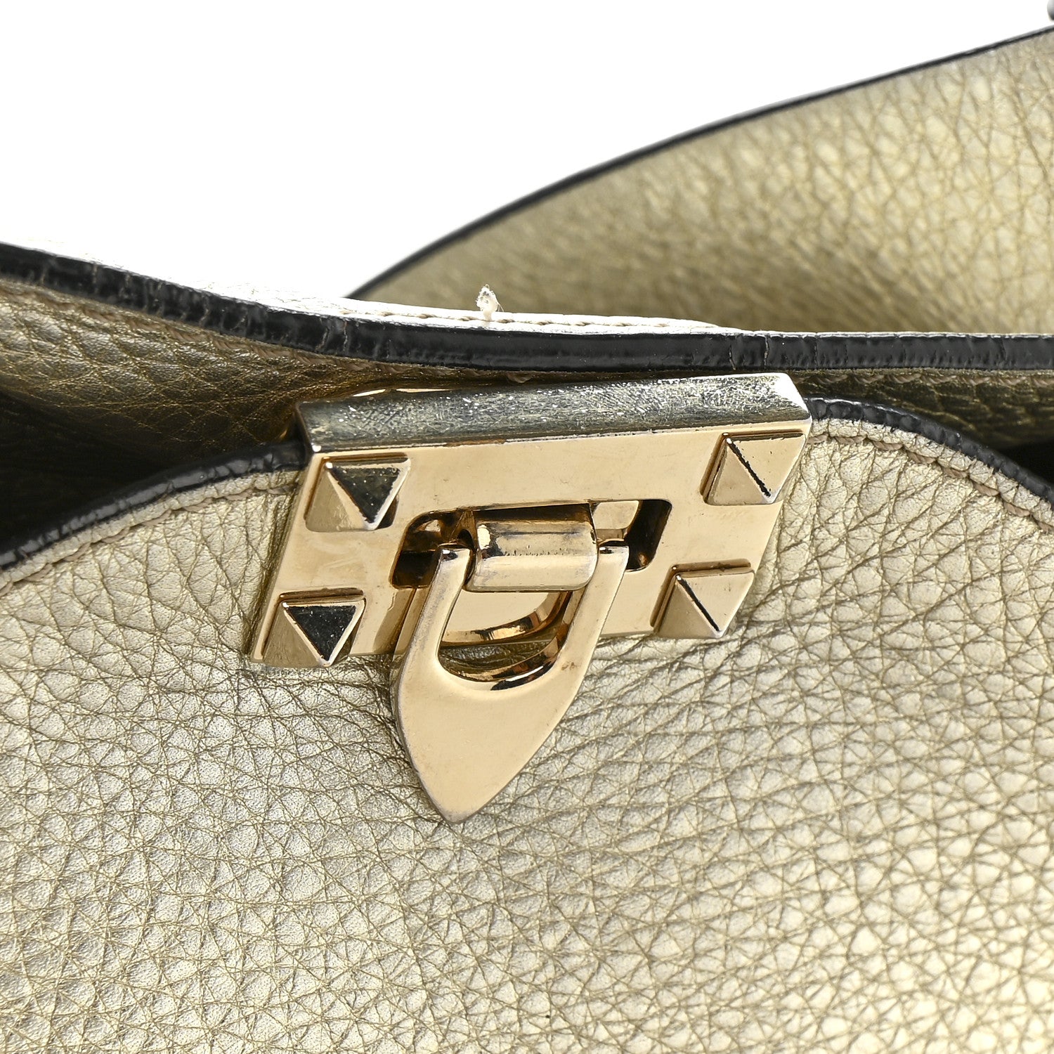 Valentino Garavani Metallic Pebbled Calfskin Small Rockstud Flip-Lock Messenger Bag Platino 19 of 19