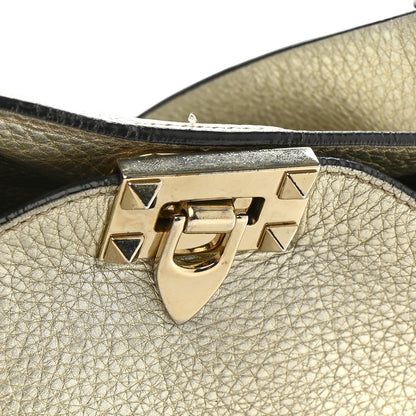 Valentino Garavani Metallic Pebbled Calfskin Small Rockstud Flip-Lock Messenger Bag Platino 19 of 19