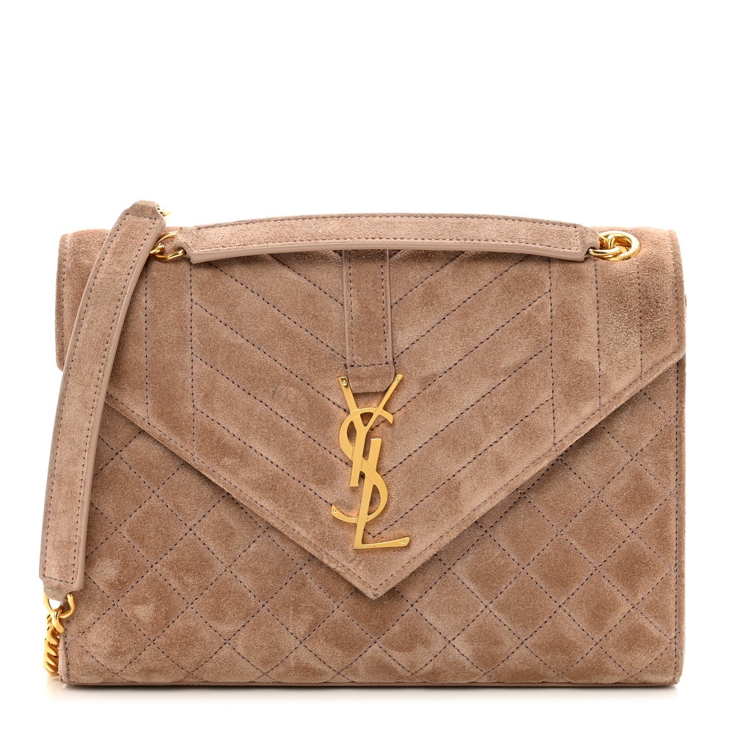 Suede Mixed Matelasse Triquilt Medium Monogram Envelope Satchel Rosy Sand