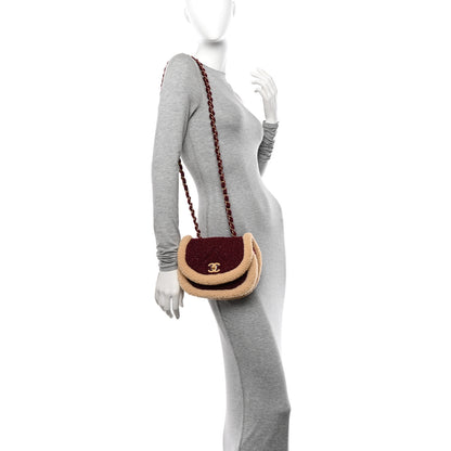 Chanel Tweed Shearling Quilted Messenger Flap Burgundy 2 of 10