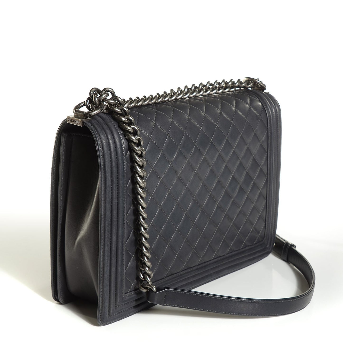 Lambskin Quilted Large Boy Flap Dark Grey