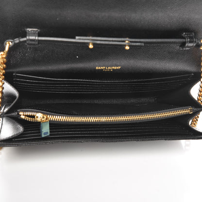 Saint Laurent Grain De Poudre Matelasse Chevron Monogram Chain Wallet Black 5 of 8