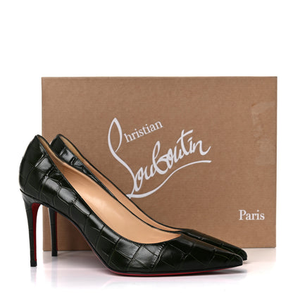 Christian Louboutin Calfskin Crocodile Embossed Kate 85 Pumps 37 Forest Night 10 of 10