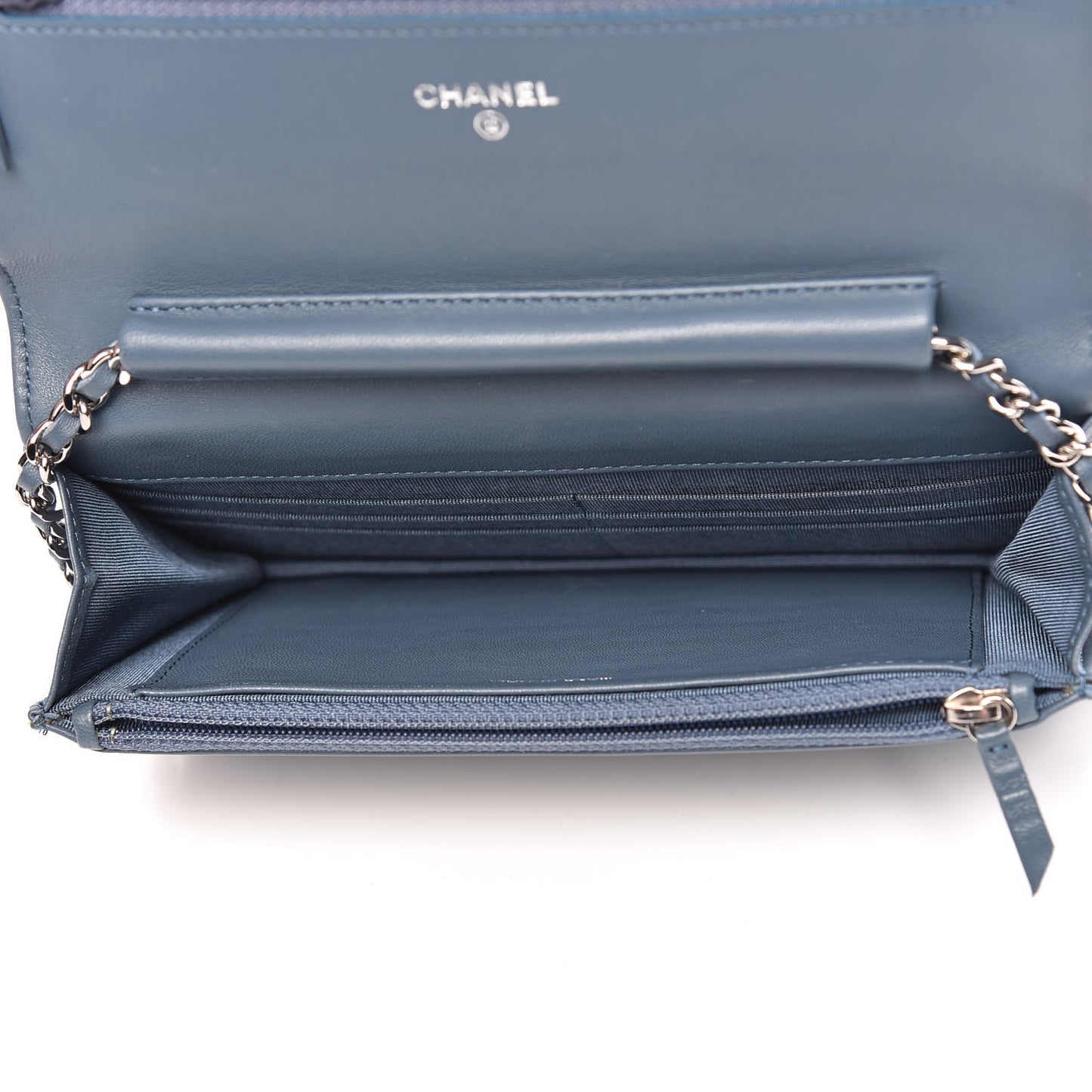 Lambskin Quilted Wallet On Chain WOC Blue