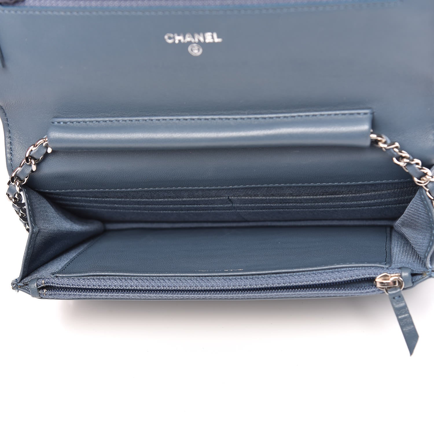Chanel Lambskin Quilted Wallet On Chain WOC Blue 5 of 10