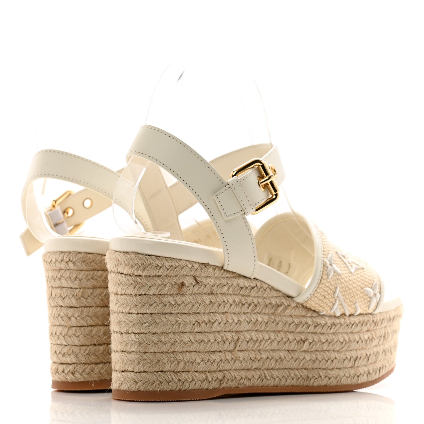 Canvas Monogram Starboard Espadrille Wedge Sandals 37 Beige White