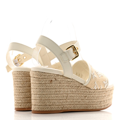 Louis Vuitton Canvas Monogram Starboard Espadrille Wedge Sandals 37 Beige White 4 of 10
