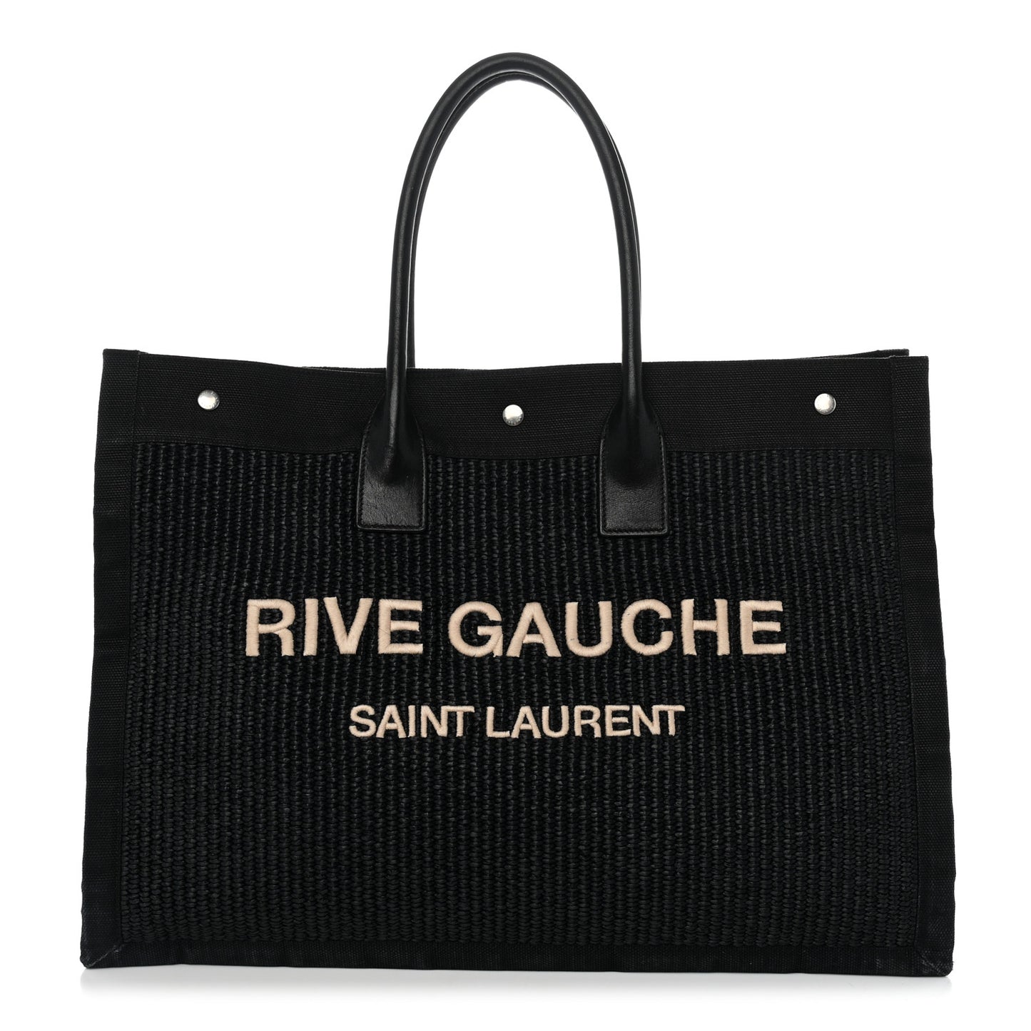 Raffia Linen Calfskin Rive Gauche Tote Black