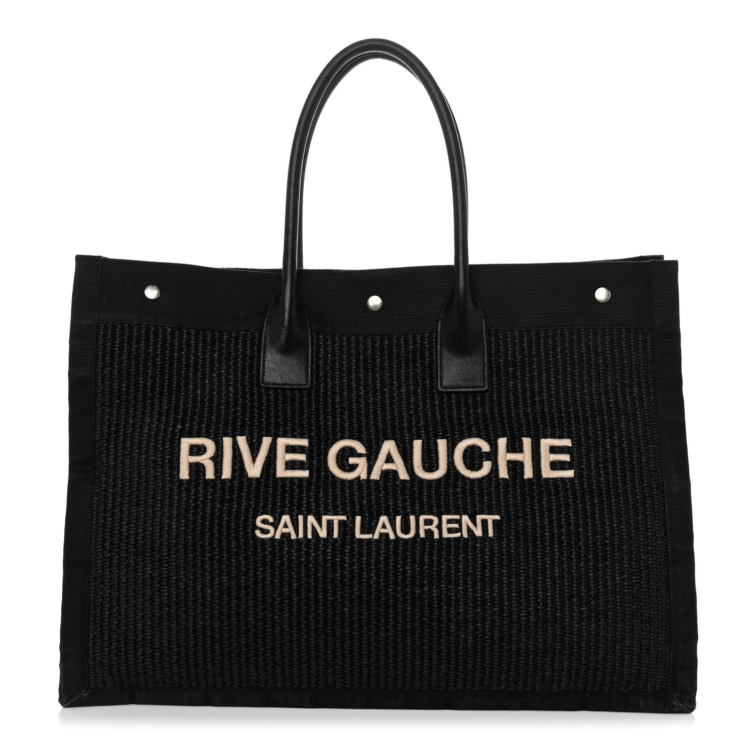 Saint Laurent Raffia Linen Calfskin Rive Gauche Tote Black 1 of 13