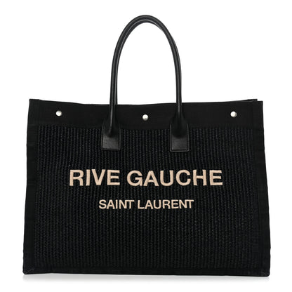 Saint Laurent Raffia Linen Calfskin Rive Gauche Tote Black 1 of 13
