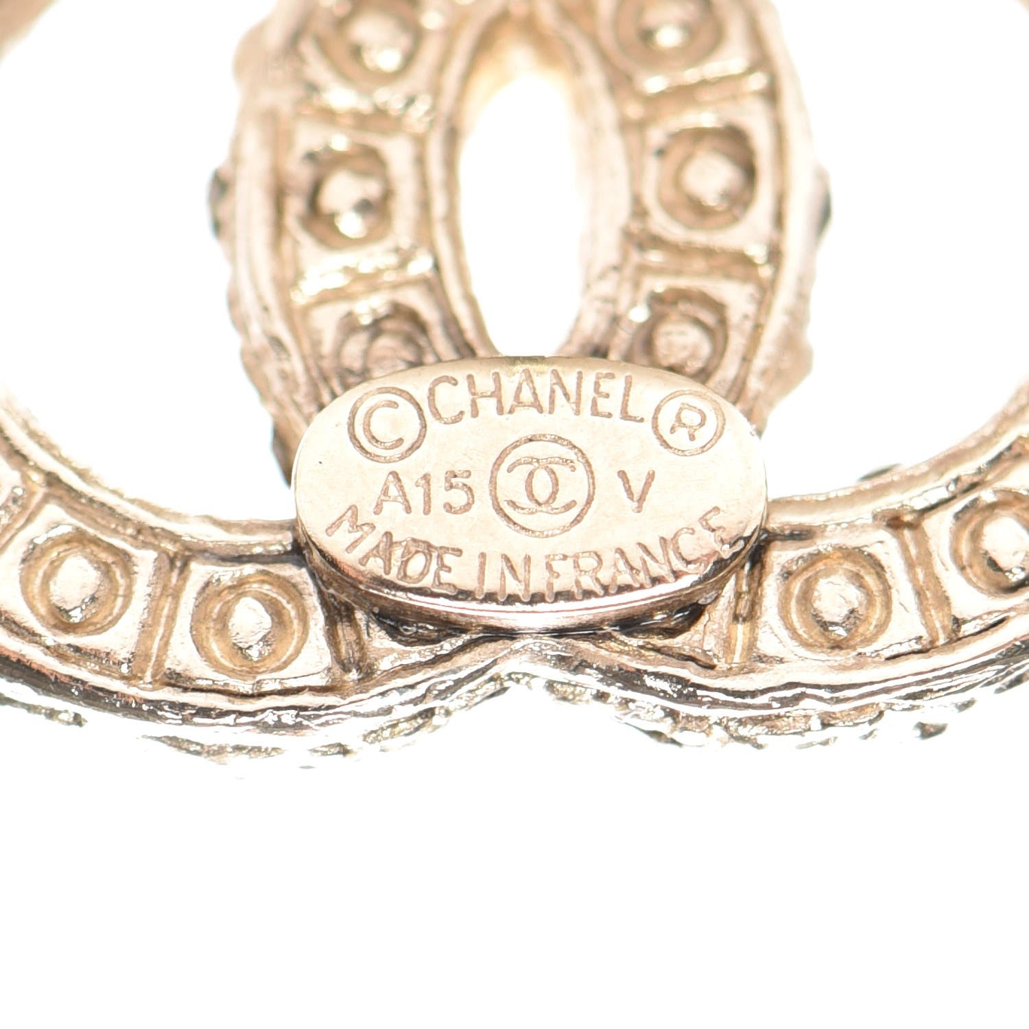 Chanel Crystal Pearl CC Earrings Light Gold 4 of 5