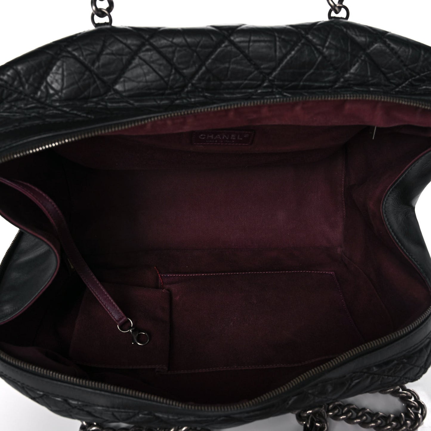 Aged Calfskin Quilted Large Secret Tag Bowling Bag Black