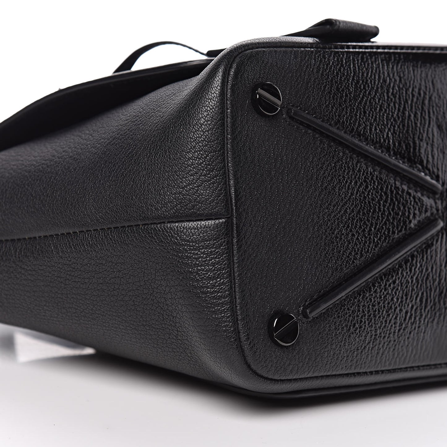 Patent Pebbled Calfskin Small Demilune Double Handle Satchel Black