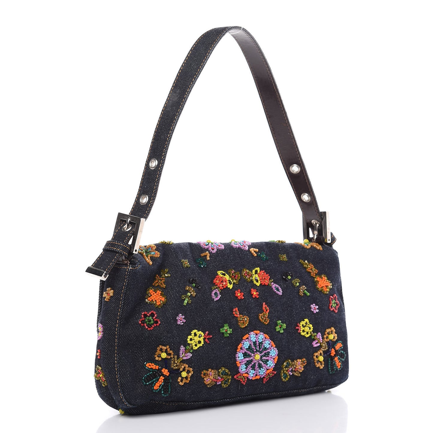 Denim Ricami Beaded Baguette Blue