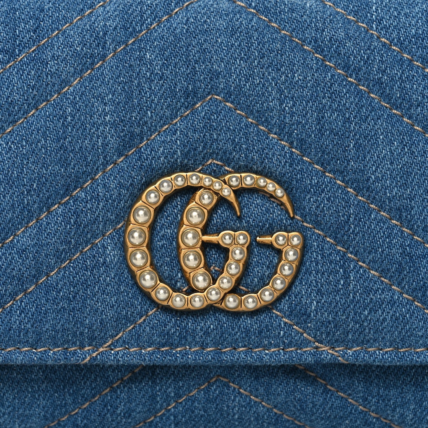 Denim Matelasse Pearly GG Marmont Continental Wallet Blue