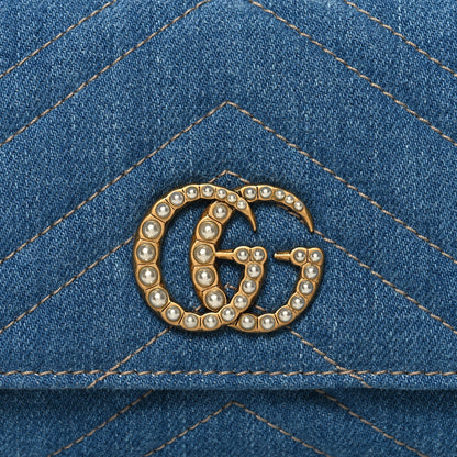 Gucci Denim Matelasse Pearly GG Marmont Continental Wallet Blue 8 of 9
