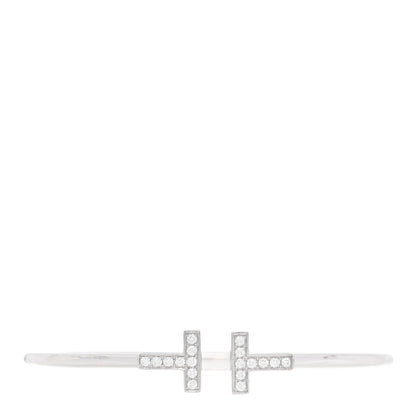 Tiffany 18K White Gold Diamond T Wire Bracelet 1 of 5