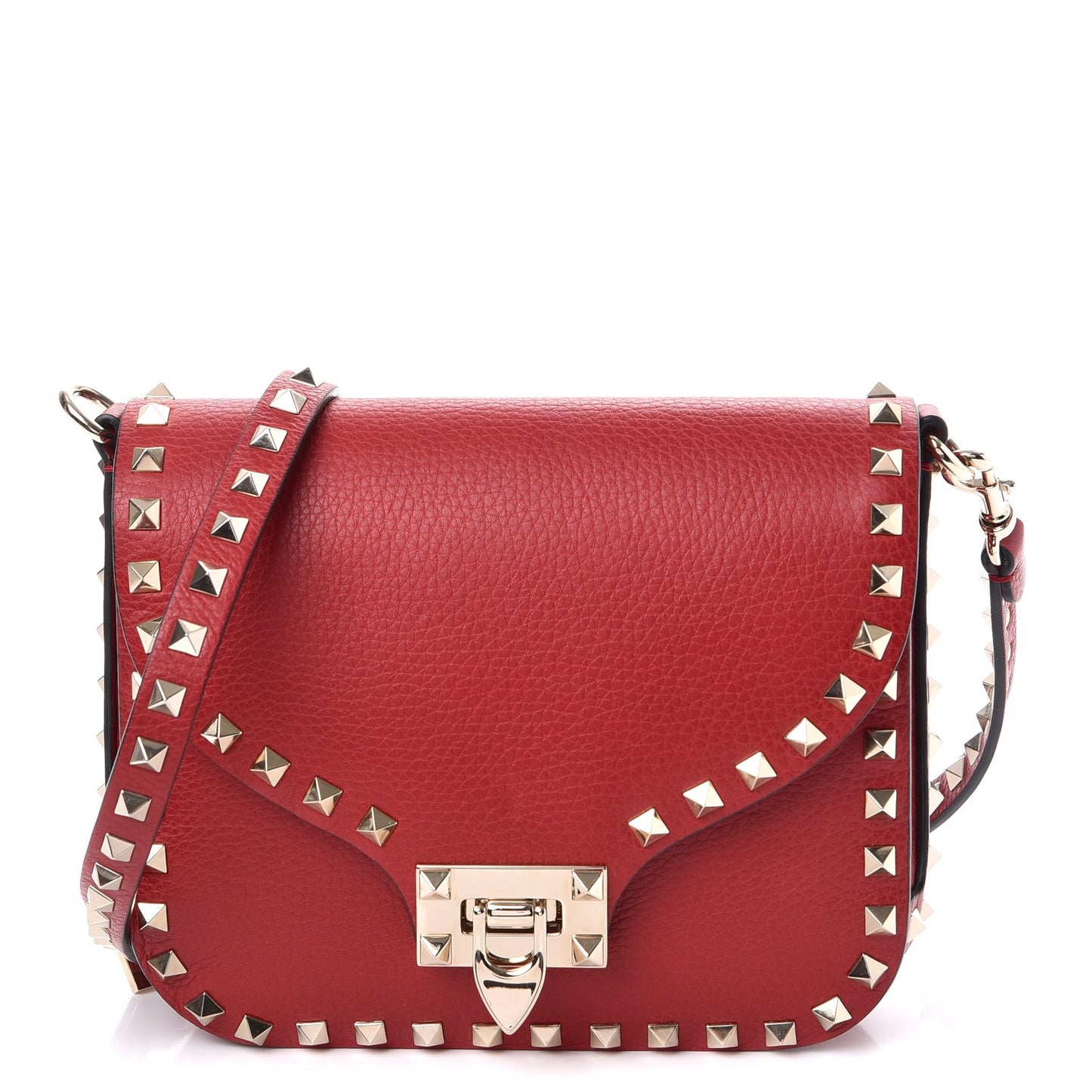 Pebbled Calfskin Rockstud Shoulder Flap Messenger Bag Rosso Valentino