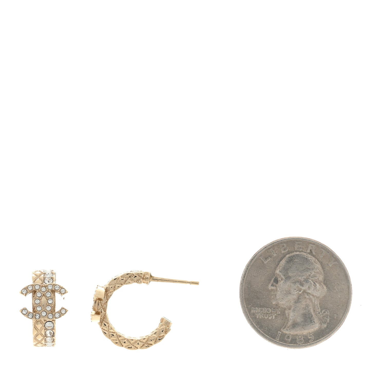 Metal Crystal Quilted CC Hoop Earrings Gold
