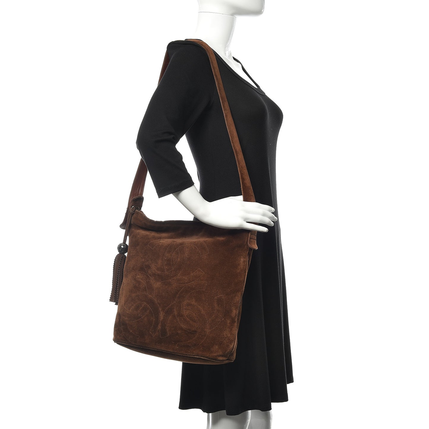 Suede CC Tassel Shoulder Bag Brown