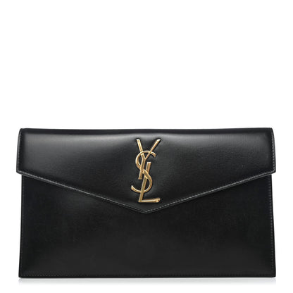 Saint Laurent Smooth Shiny Calfskin Monogram Uptown Pouch Black 1 of 4