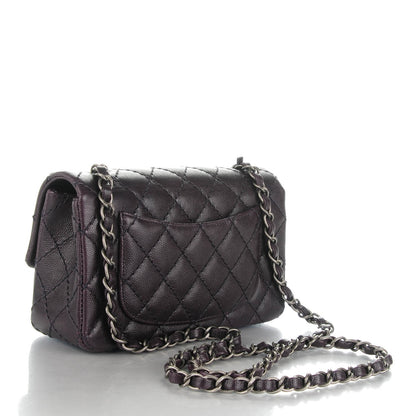 Chanel Washed Caviar Quilted Mini Rectangular Flap Dark Purple 3 of 8