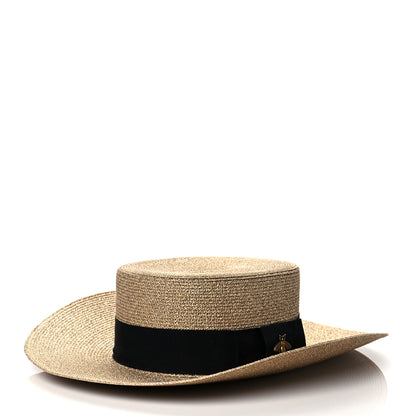 Gucci Glittered Straw Grosgrain Wide Brim Hat M Gold Black 1 of 8