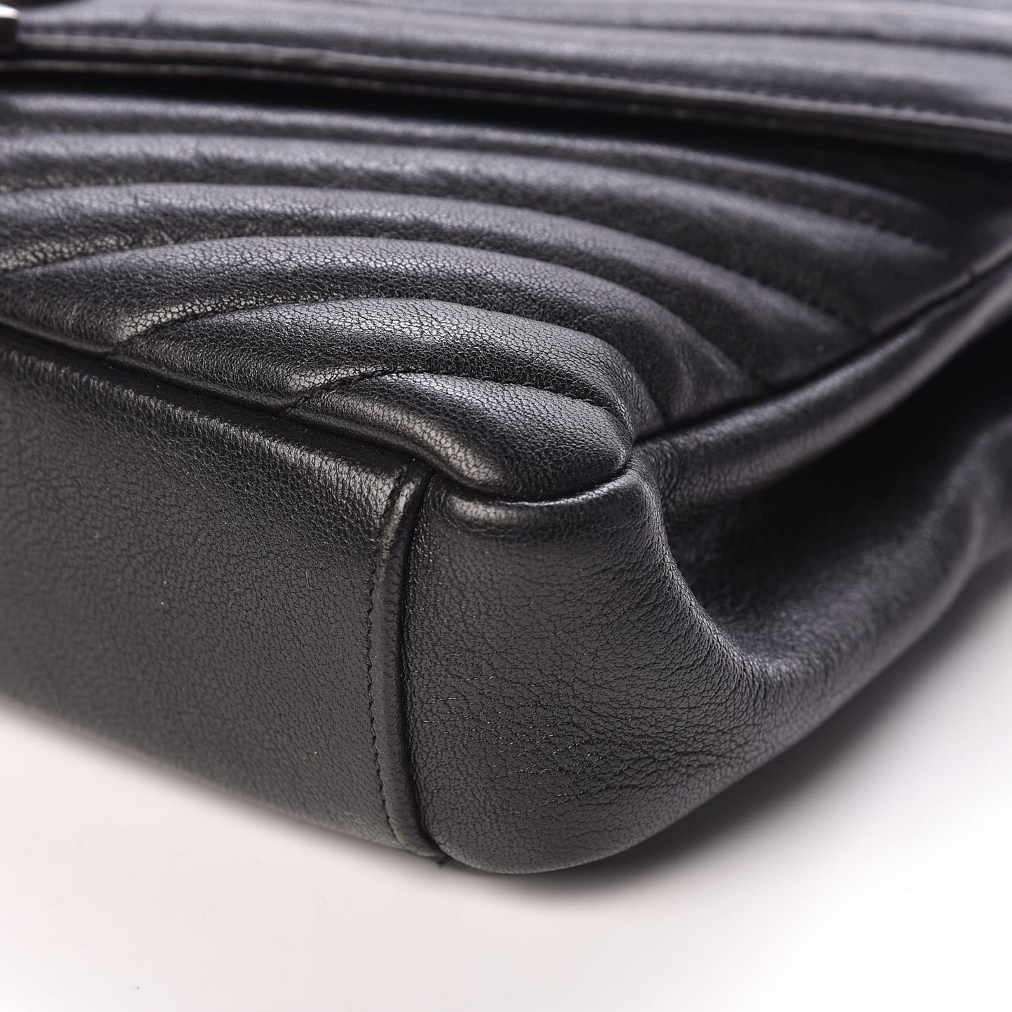 Sheepskin Matelasse Chevron Monogram Medium College Bag Black